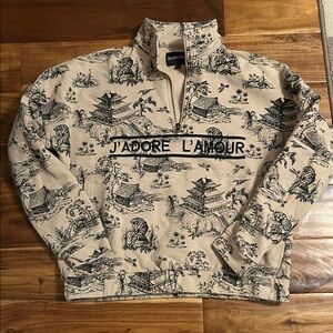 Blank NYC Beige 'J'adore L'Amour' Half-Zip Printed Sweatshirt